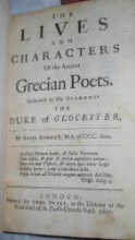 The Lives and Characters of the Greek Poets The Lives and Characters of the Greek Poets Basil Kennet